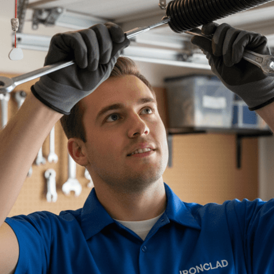 Ironclad Garage Door Repairs emergency technician available 24 hours a day 7 days a week across Johns Creek and Alpharetta GA