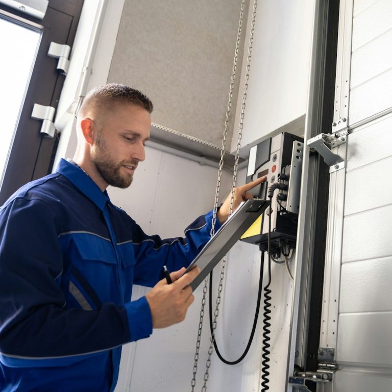 Ironclad garage door spring replacement technician servicing high-tension torsion springs in South Johns Creek GA